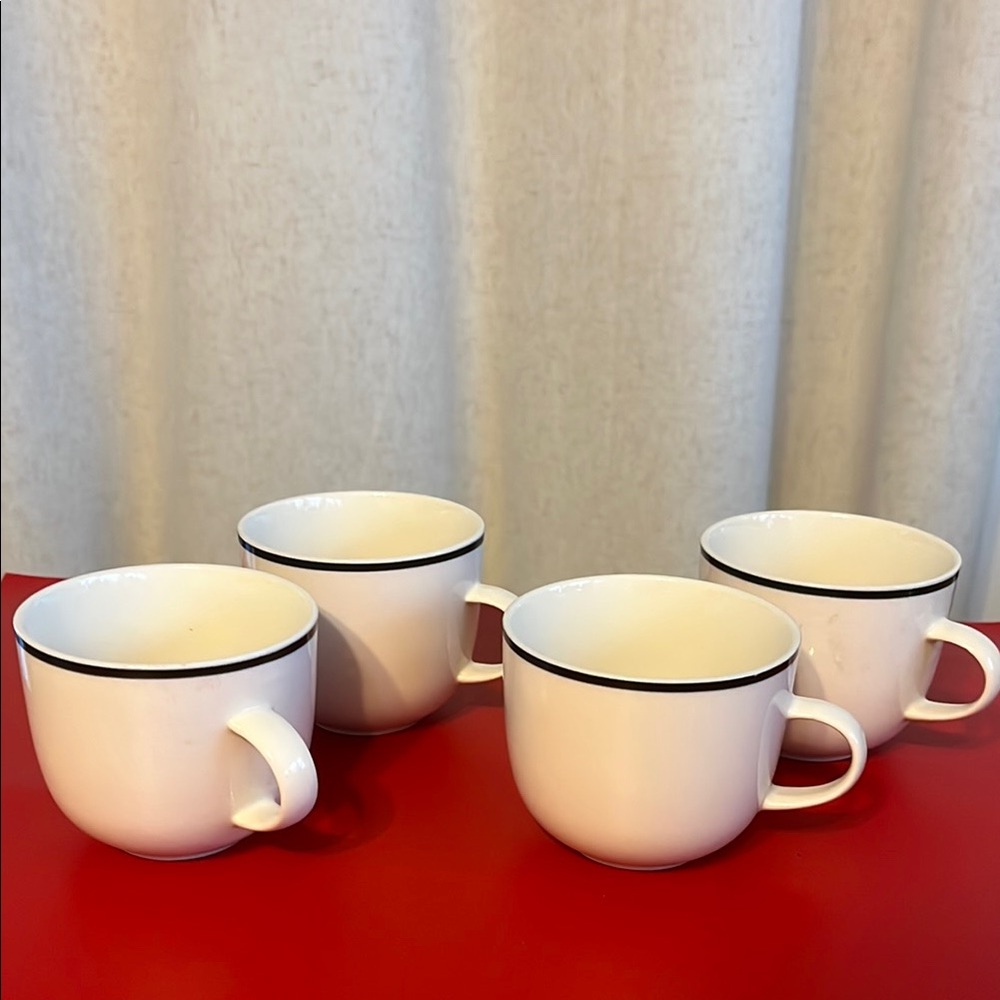 Intro Stoneware By Tienshan Coffee Cup Mug Black Line On 2.75”H set of 4